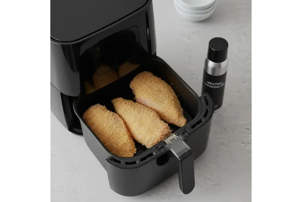 Air Fryer Chicken Breast That Stays Juicy Air Fryer Chicken Breast Breaded chicken breasts placed inside an open air fryer basket