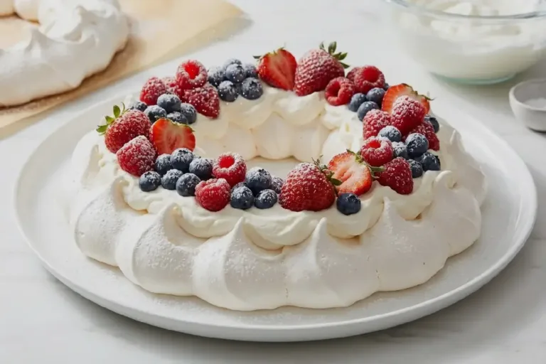 Holiday Berry Meringue Wreath with berries