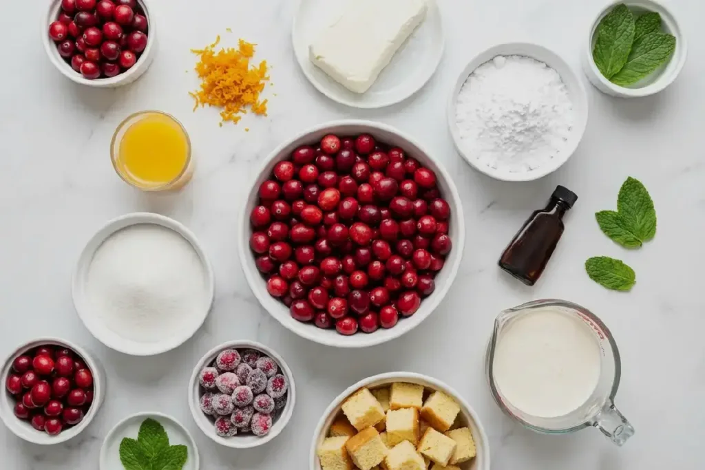 Cranberry Trifle Cups ingredients on marble