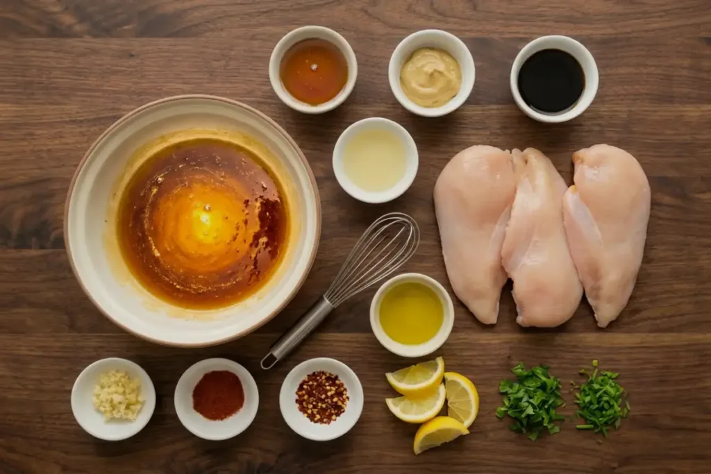 Air Fryer Maple Chicken Breast — Sticky-Sweet, Juicy, Fast Air Fryer Maple Chicken Breast Large bowl of mixed marinade surrounded by chicken and seasonings