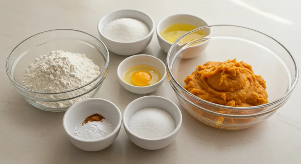 Pumpkin Cinnamon Roll Muffins That Actually Work Pumpkin Cinnamon Roll Muffins Pumpkin muffin ingredients in bowls