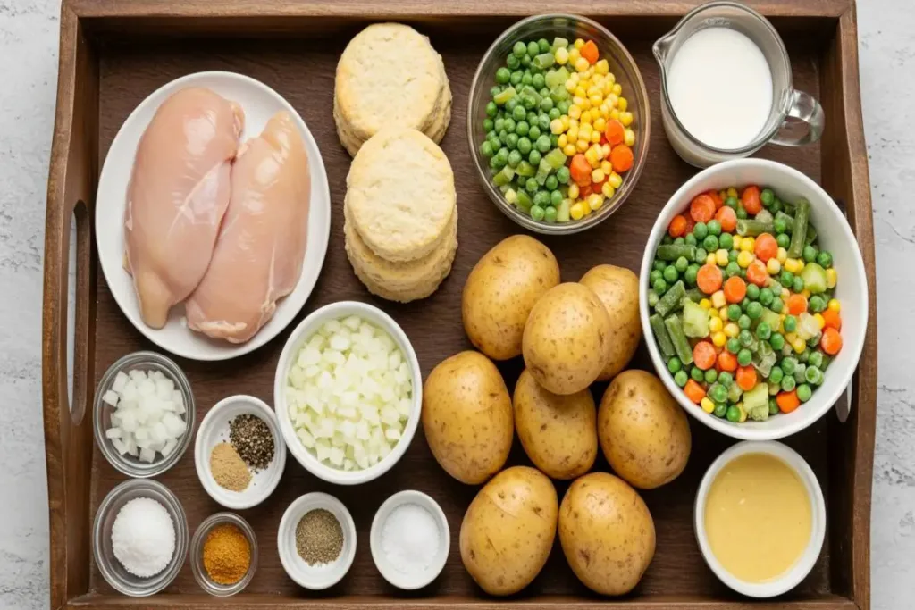 Classic Chicken Pot Pie, Crockpot Simple and Comforting classic chicken pot pie Chicken pot pie ingredients tray