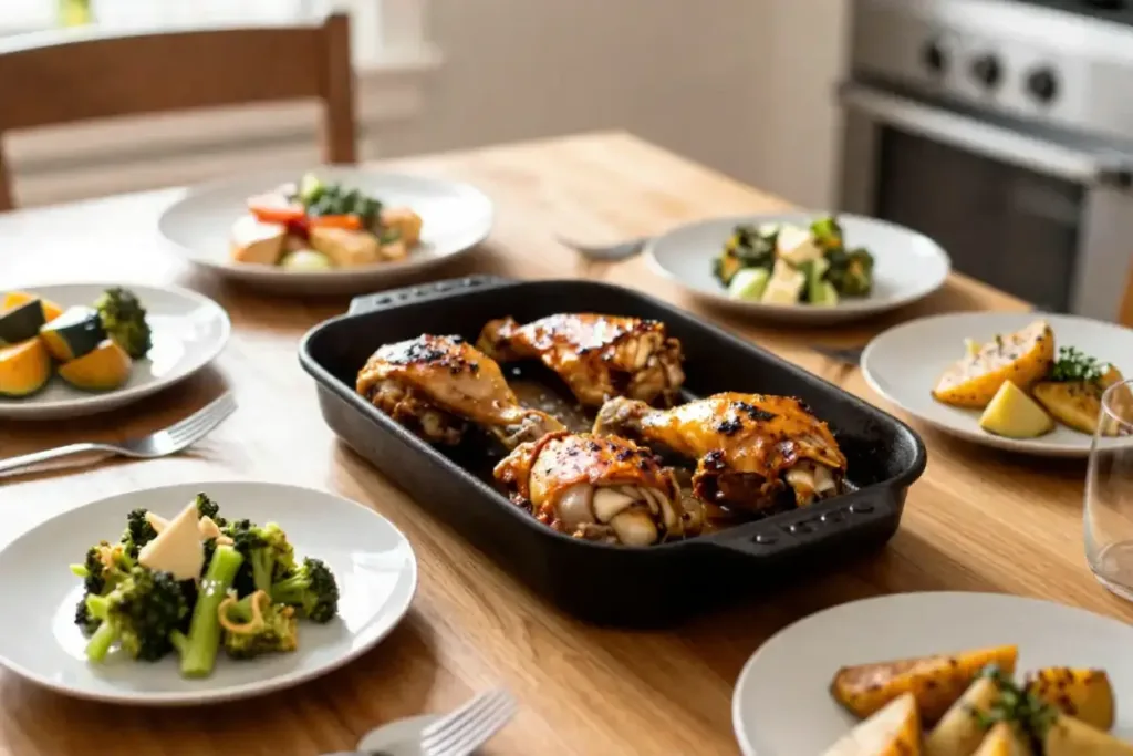Crispy Oven Baked Chicken Thighs Crispy Oven Baked Chicken Thighs baked chicken thighs served for family dinner