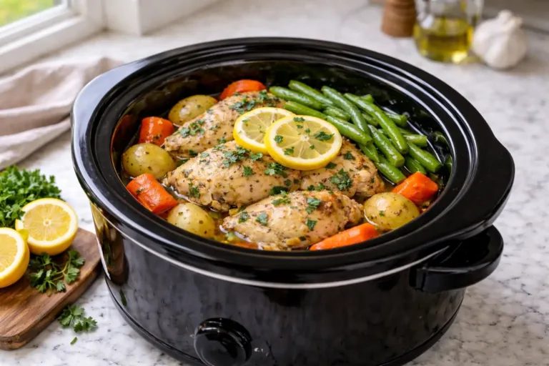 Healthy dinner recipes crockpot lemon herb chicken in slow cooker