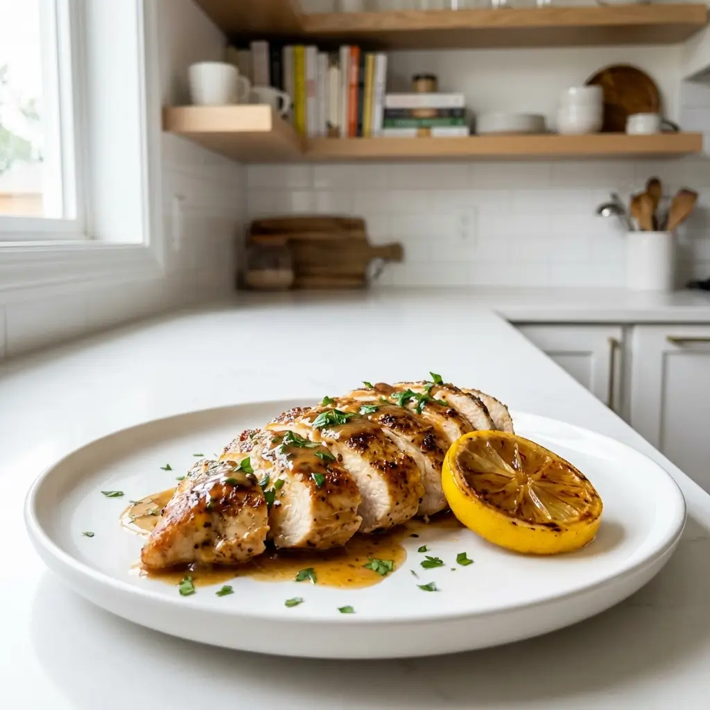 Healthy Chicken Breast Recipes: 9 Easy, High-Protein Dinners healthy chicken breast recipes Lemon garlic skillet chicken breast with pan sauce on a white plate