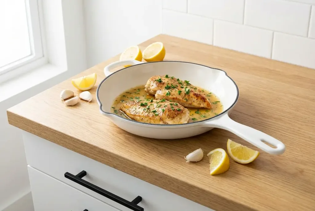 Healthy Chicken Breast Recipes: 9 Easy, High-Protein Dinners healthy chicken breast recipes Lemon garlic skillet chicken breast with parsley in a white pan
