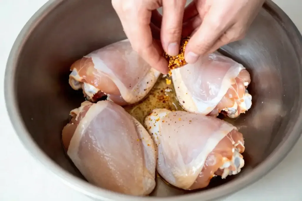 Crispy Oven Baked Chicken Thighs Crispy Oven Baked Chicken Thighs seasoning chicken thighs before baking