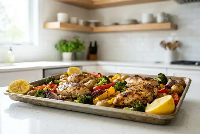 Sheet Pan Chicken and Veggies for Two (Healthy + Minimal Cleanup) healthy dinner recipes for two Sheet pan chicken and veggies for two on a rimmed baking sheet