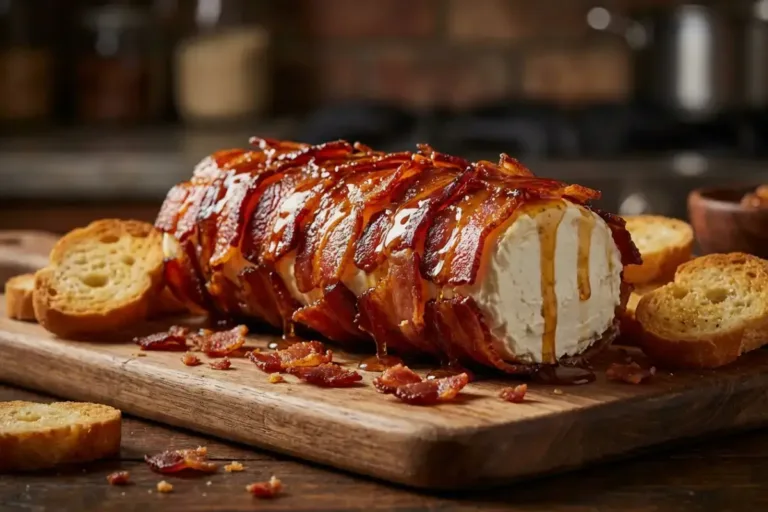 Beef Bacon Goat Cheese Appetizer Log | Crispy, Creamy Party Showstopper Peach Cherry Salsa