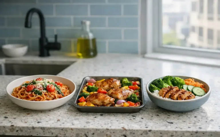 quick and easy dinner ideas: 30-minute meals arranged on a counter