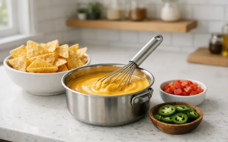 Super Bowl Dips: smooth nacho cheese dip with tortilla chips