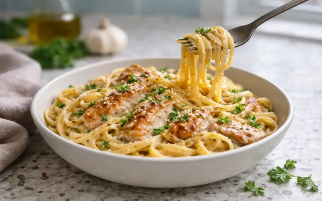 Quick and Easy Dinner Ideas: 12 Reliable 30-Minute Meals quick and easy dinner ideas creamy garlic chicken pasta served in a bowl with parmesan and parsley