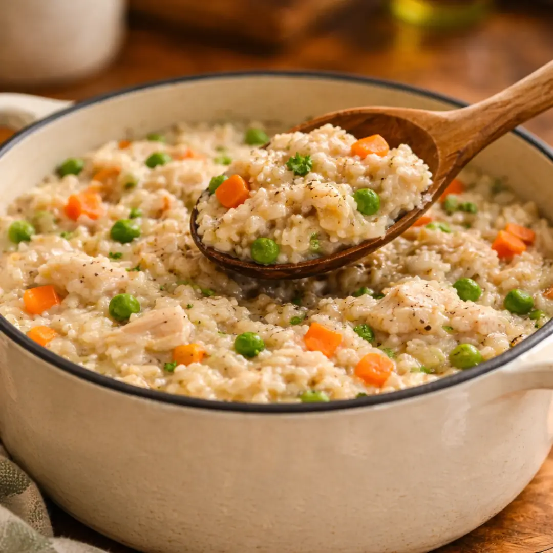 Creamy One-Pot Chicken & Rice (Family Comfort Dinner) easy dinner recipes creamy one-pot chicken and rice in a Dutch oven