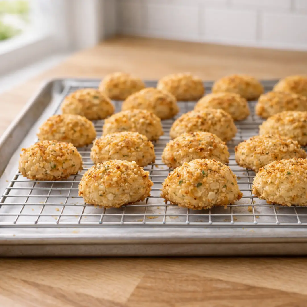 Kid-Approved Chicken Nugget Bites (Oven-Baked, Crispy) easy dinner ideas for kids crispy oven-baked chicken nugget bites cooling on a rack