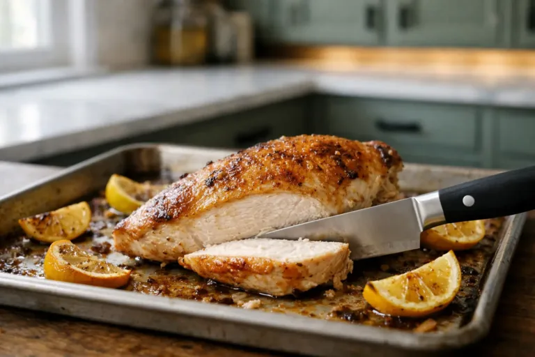 bone in chicken breast recipes: crispy skin oven chicken breast sliced and juicy