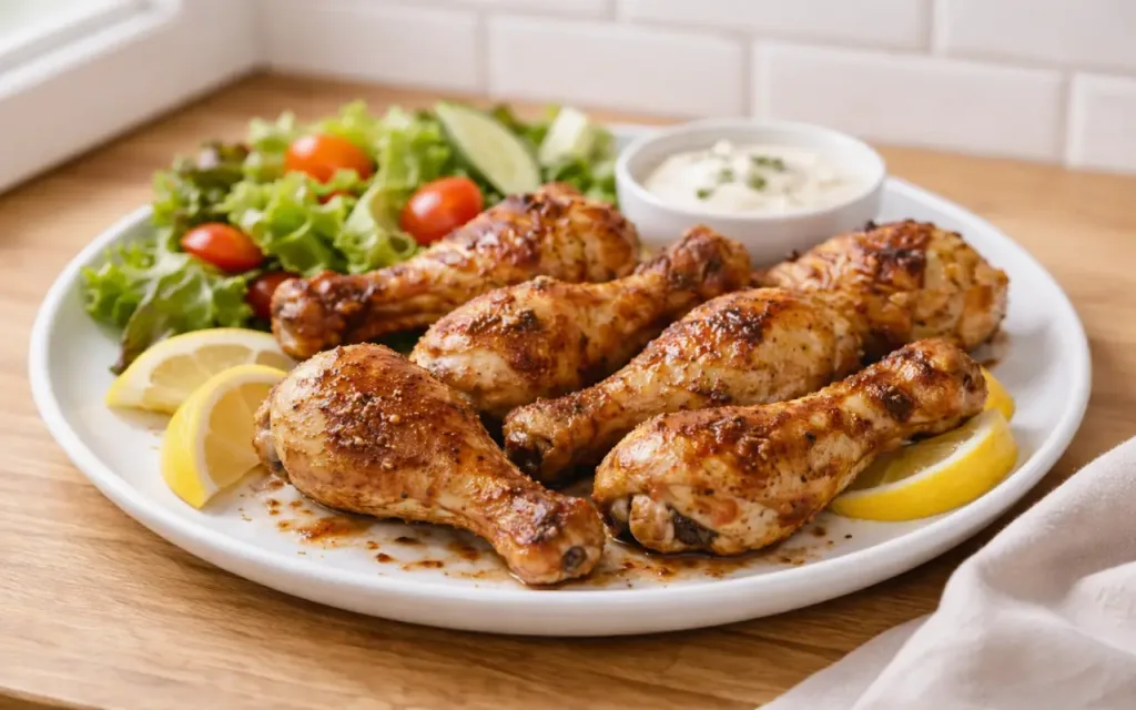 Oven Drumstick Chicken Recipes: 11 Easy Weeknight Ideas drumstick chicken recipes oven baked drumsticks served with lemon wedges and a simple side salad