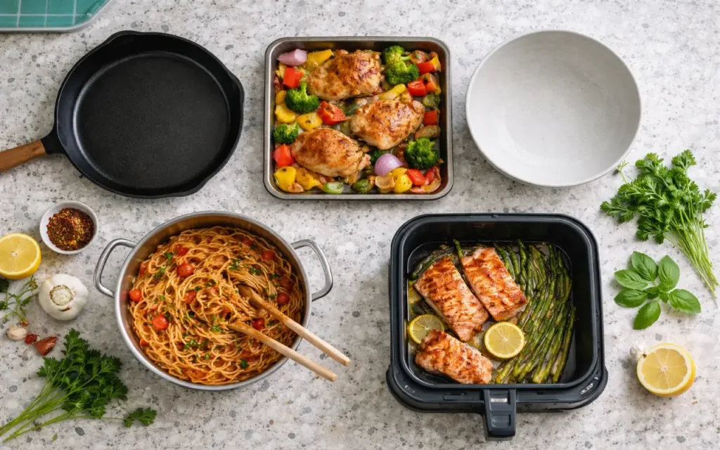Quick and Easy Dinner Ideas: 12 Reliable 30-Minute Meals quick and easy dinner ideas labeled dinner lanes visual: skillet, sheet pan, pasta, air fryer, bowls