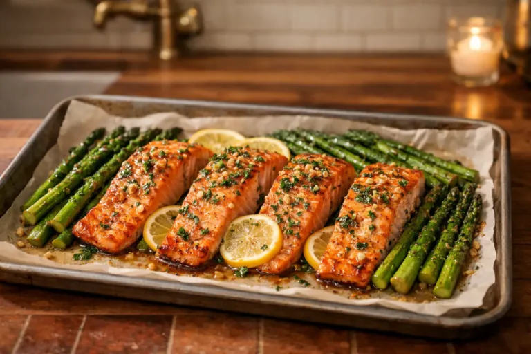 Valentines Dinner Ideas: sheet pan salmon with asparagus and lemon