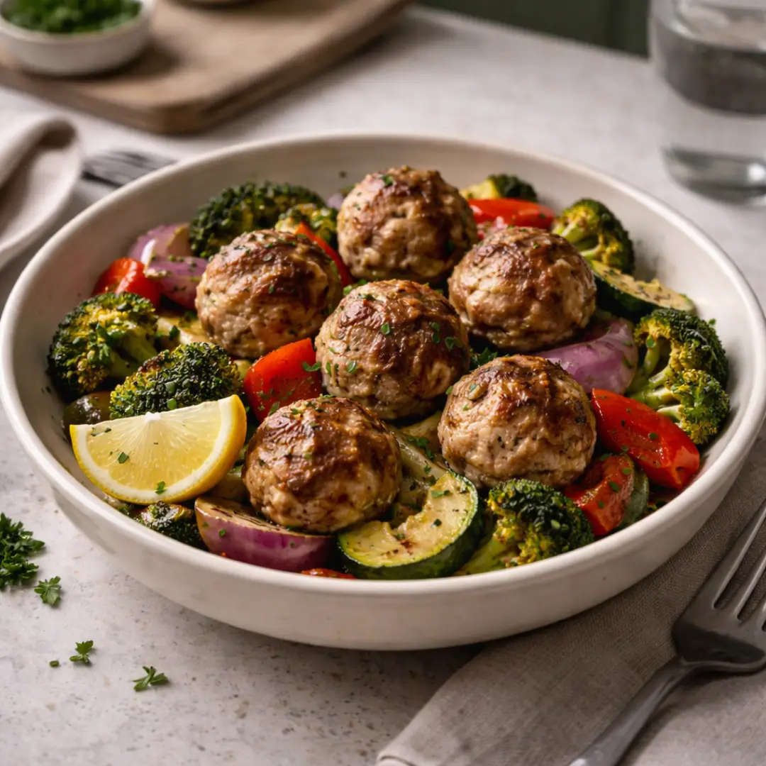 Sheet pan turkey meatballs with roasted vegetables