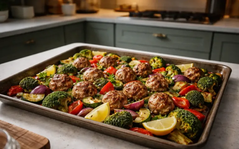 Easy and healthy dinner recipes: sheet pan turkey meatballs and roasted veggies