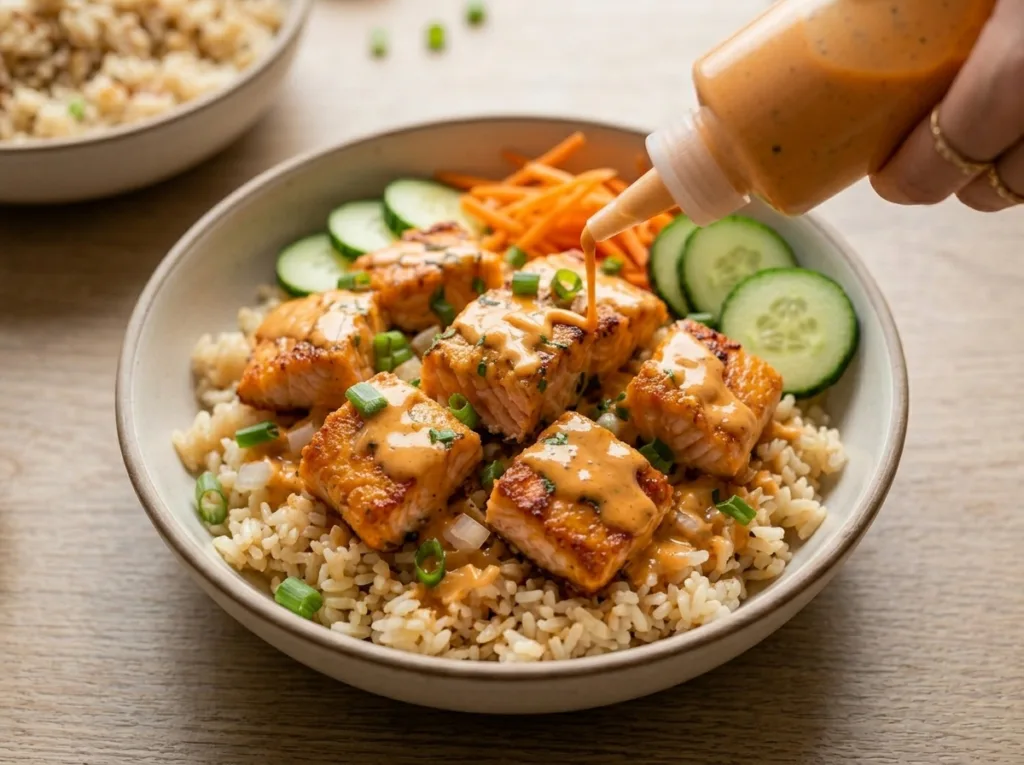 Sweet & Spicy Salmon Rice Bowl Bang Bang Salmon Sweet & Spicy Salmon Rice Bowl Bang Bang Salmon