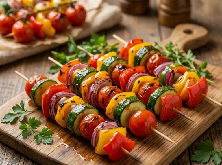 Colorful Grilled Veggie Skewers with Charred Edges Watermelon Feta Salad