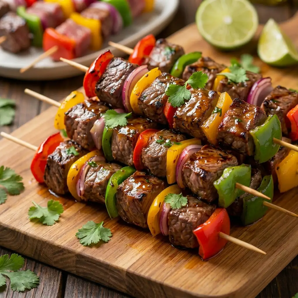 Juicy Steak Grill Kebabs with Charred Veggies Grilled Steak Kebabs