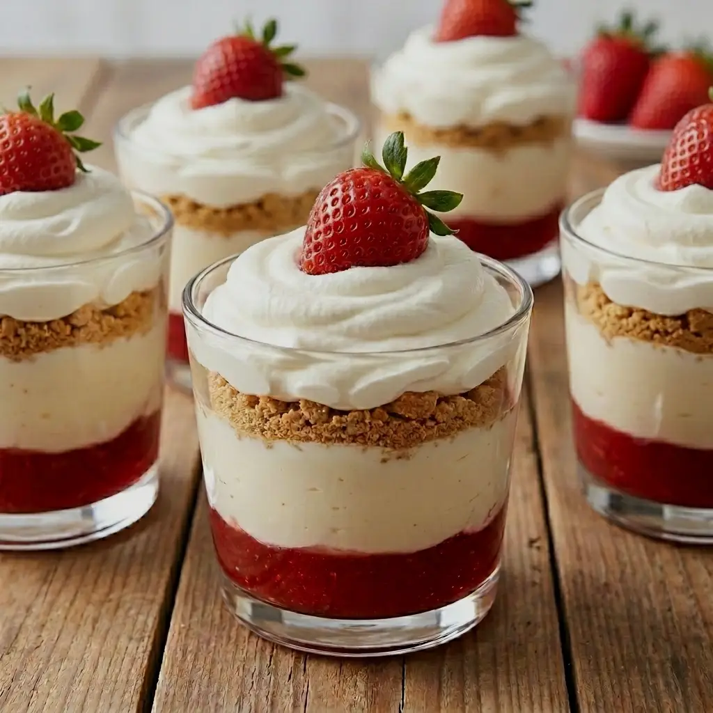 Strawberry Cream Dessert Cups with Fresh Layers Strawberry Cream Dessert Cups
